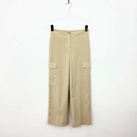 Theory Wide Leg Cargo Pants Size 0 Beige High Rise Minimalist Trouser - Picture 3 of 7